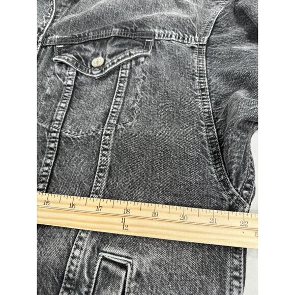 American Eagle Jean Jacket S/P UNISEX Black Denim Trucker Grunge Biker Unlined - Picture 12 of 16